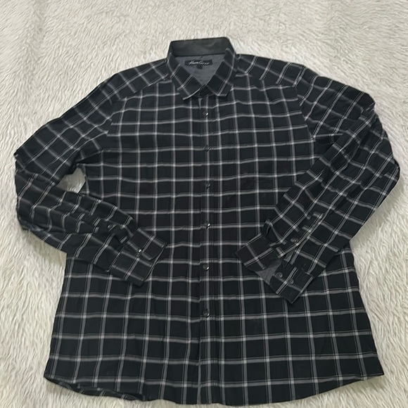 Kenneth Cole black plaid button down shirt size large - Picture 1 of 5
